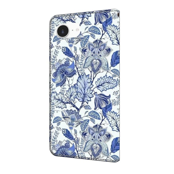 Wonderland iPhone 16e flip-etui - Blå Blomsterbusk