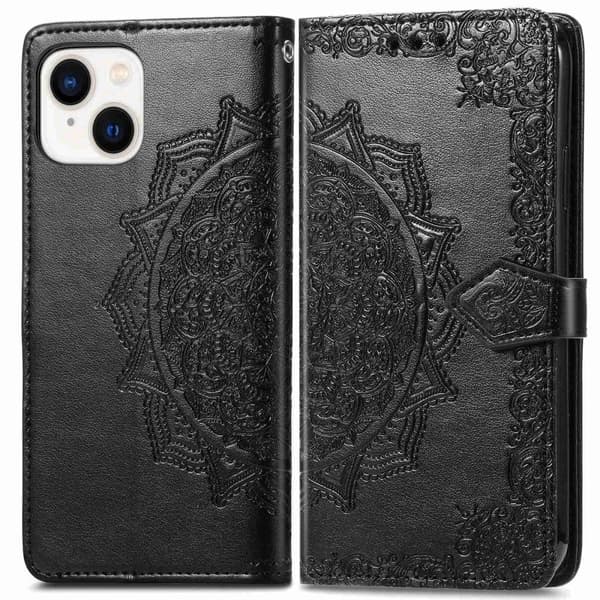 Mandala iPhone 14 Läppäkotelo - Musta