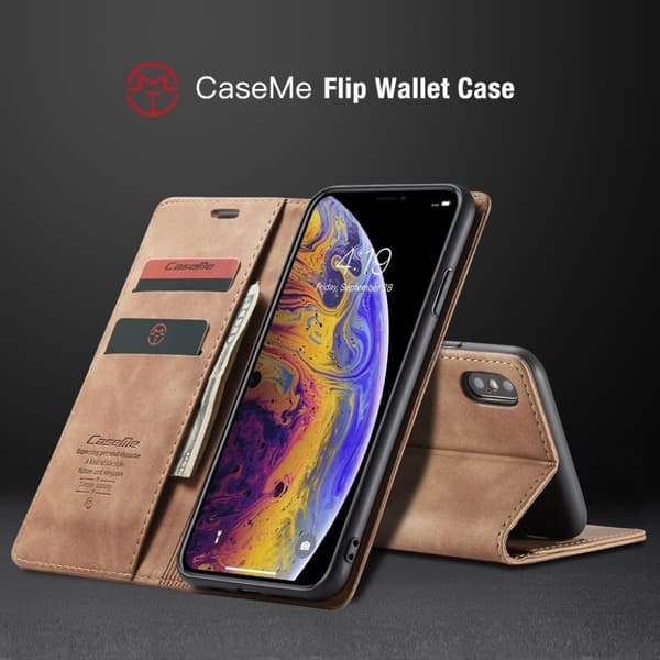 CASEME iPhone Xs Max plånboksfodral i läder - khaki