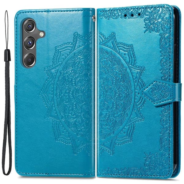 Mandala Samsung Galaxy A15 etui i lær - Blå