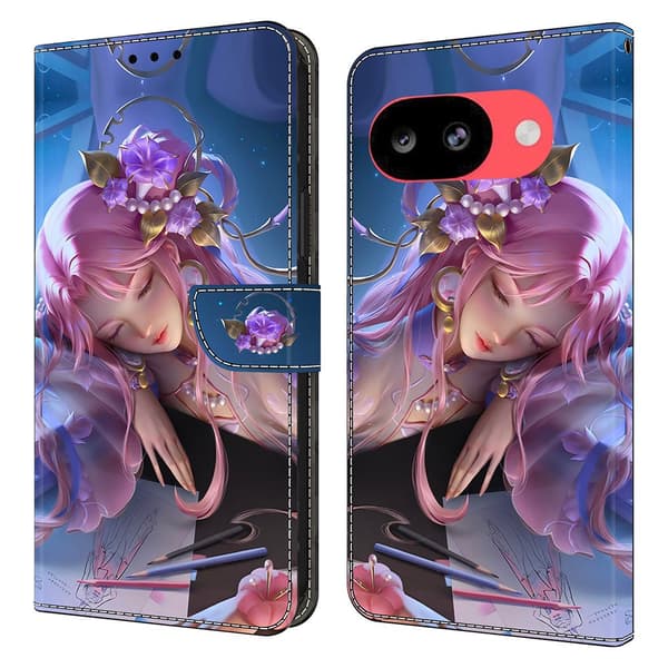 Plånboksfodral Google Pixel 10a mönstertryck stativ läderfodral med lock - Törnrosa