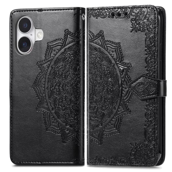 Mandala läder iPhone 17 fodral - Svart