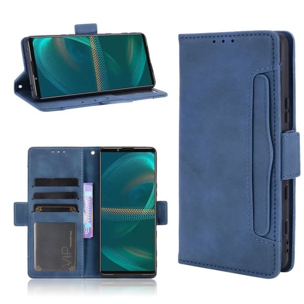 Modern-styled Lær Lommebok Etui til Sony Xperia 5 III - Blå