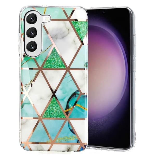 Deco Samsung Galaxy S23 Plus Etui - Electroplated Green / Hvid Marmor