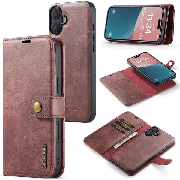 DG.MING iPhone 17 2-in-1 lompakkokotelo - Punainen