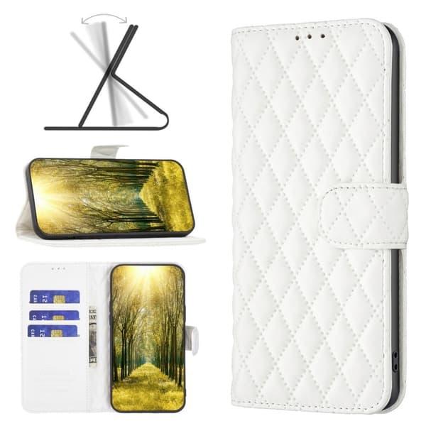 Rhombus mat iPhone 14 Plus flip etui - Hvid