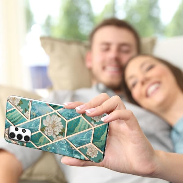 Marmordesign Samsung Galaxy A13 4G deksel - Blå Blomster
