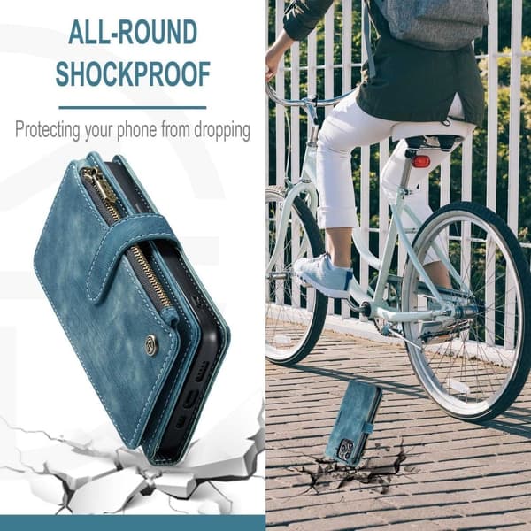 Rymligt iPhone 14 Pro Max fodral med plånbok - Blå