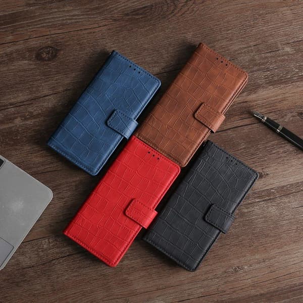 Crocodile Textured Læder Etui til Samsung Galaxy S21 - Sort
