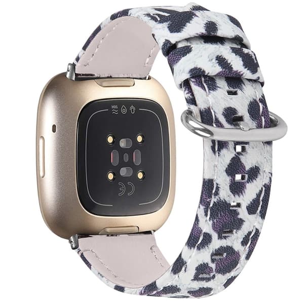 Urrem i ægte læder med leopardstruktur til Fitbit Sense / Versa 3 - Sort