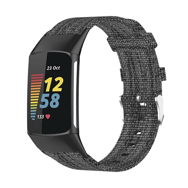 Fitbit Charge 5 hengittävä nailon kellonhihna - Musta / Harmaa