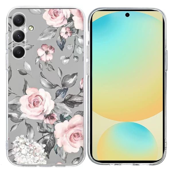 Vibe Samsung Galaxy A26 -kansi - Harmaa Tausta Kukkia