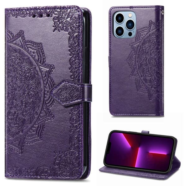 Mandala iPhone 13 Pro Max Flippetui - Lilla