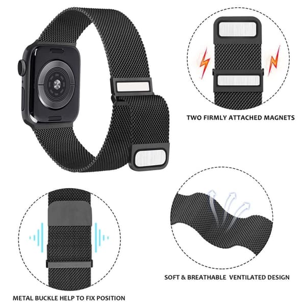 Apple Watch Series 41mm - 40mm - 38mm Universal urrem i rustfrit stål - Sort