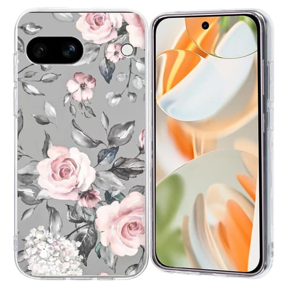 Vibe Google Pixel 9a deksel - Blomster Med Grå Bakgrunn