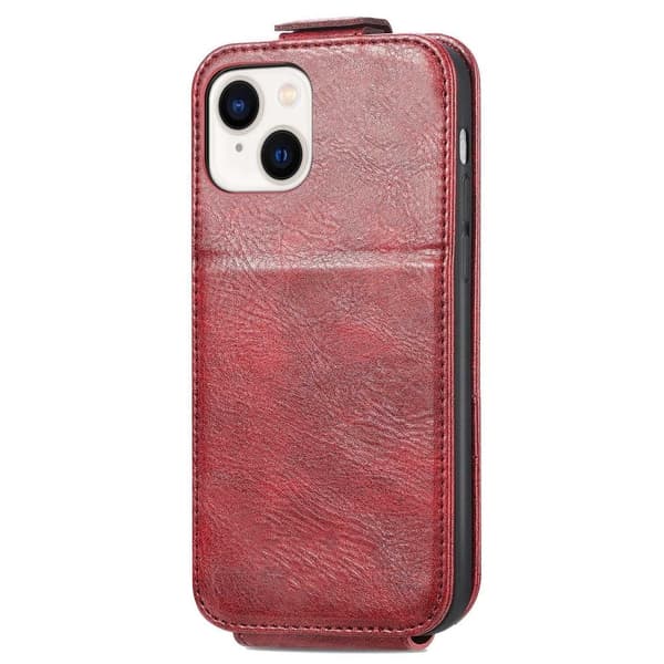 Lodret iPhone 14 Plus flip etui med lynlås - Rød