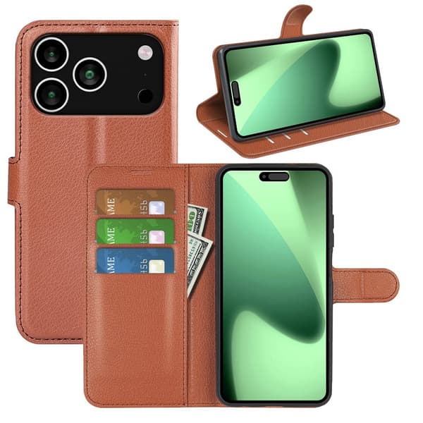 Klassisk iPhone 17 Pro Max flip etui - Brun