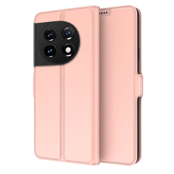 Glatt og tynt premium PU-skinnetui for OnePlus 11 - Rose Gull
