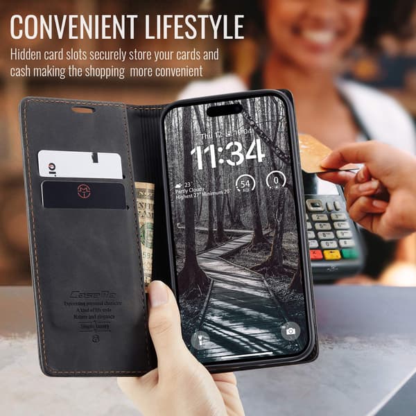 CaseMe iPhone 17 Pro Max vintage-kotelo - Musta