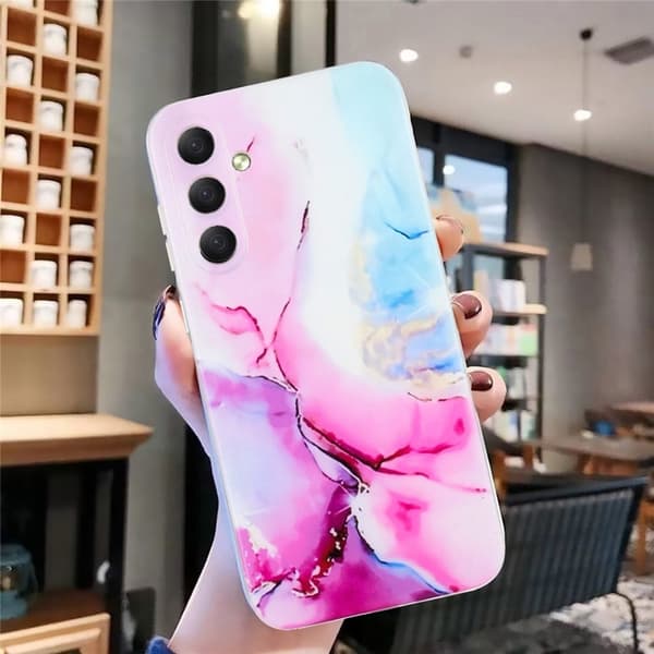 Marble design Samsung Galaxy A17 cover - Lyserød / Blå