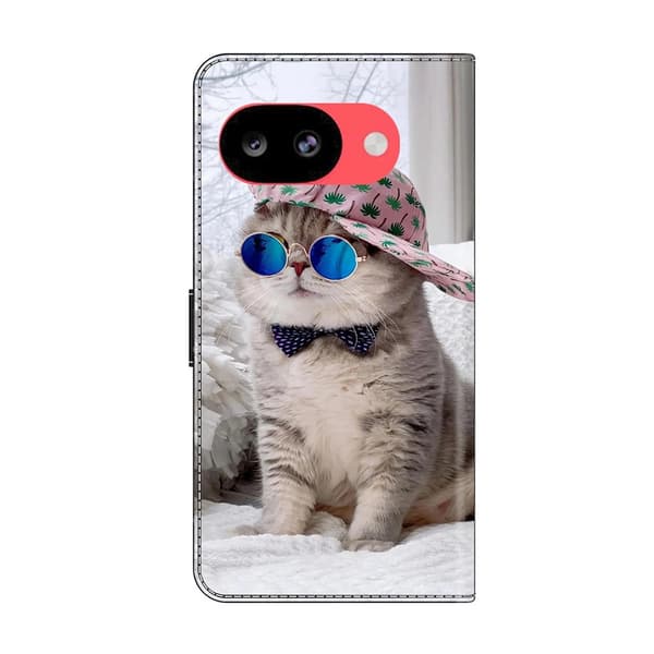 Wallet Case Google Pixel 10a Pattern Printing Stand Leather Flip Phone Cover - Hat Cat