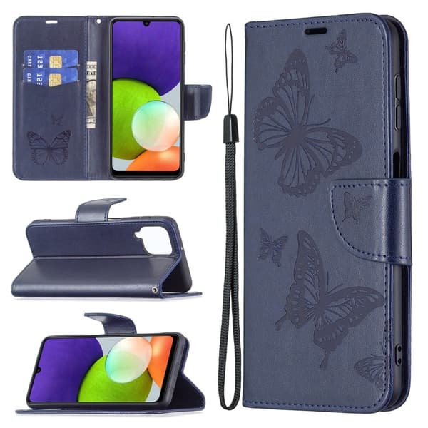 Butterfly Samsung Galaxy A22 4G Flip Etui - Mørkeblå