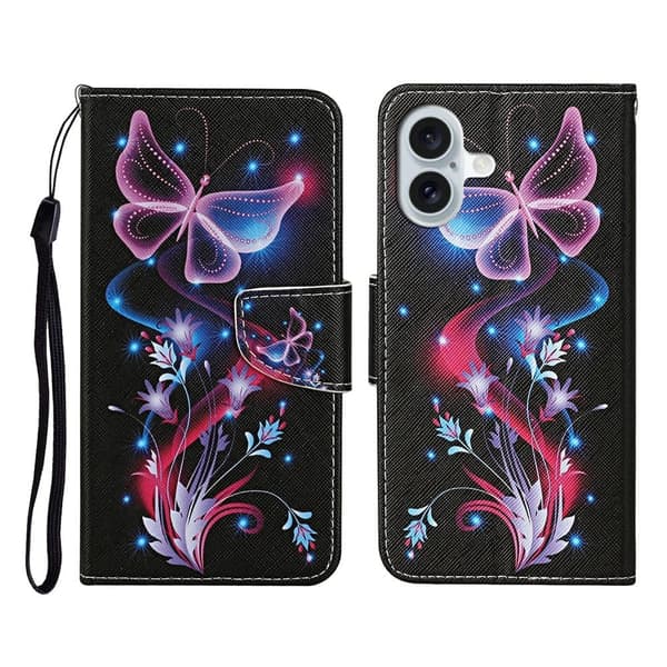 Wonderland iPhone 17 flip etui - Glødende Sommerfugl