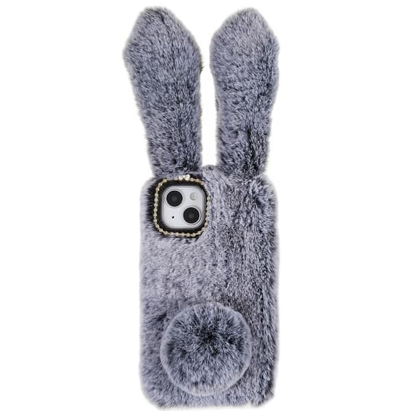 Fluffy Rabbit iPhone 14 skal - Silver/Grå