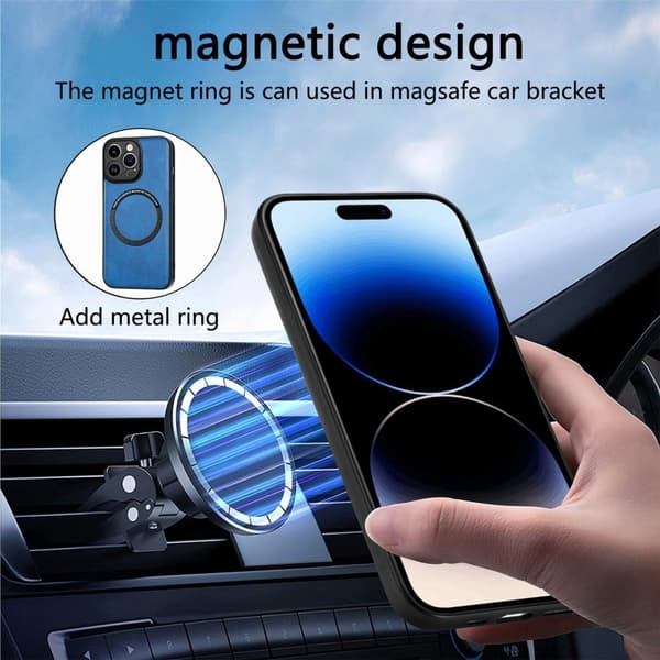 Magnetiskt mobilskal i premium PU-läder för iPhone 15 Pro - Brun