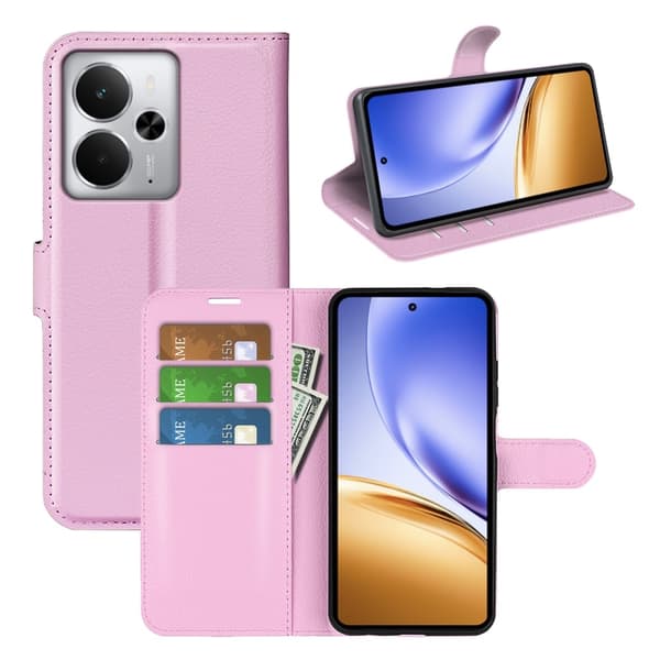 Klassisk Realme 14 5G flip etui - Lyserød