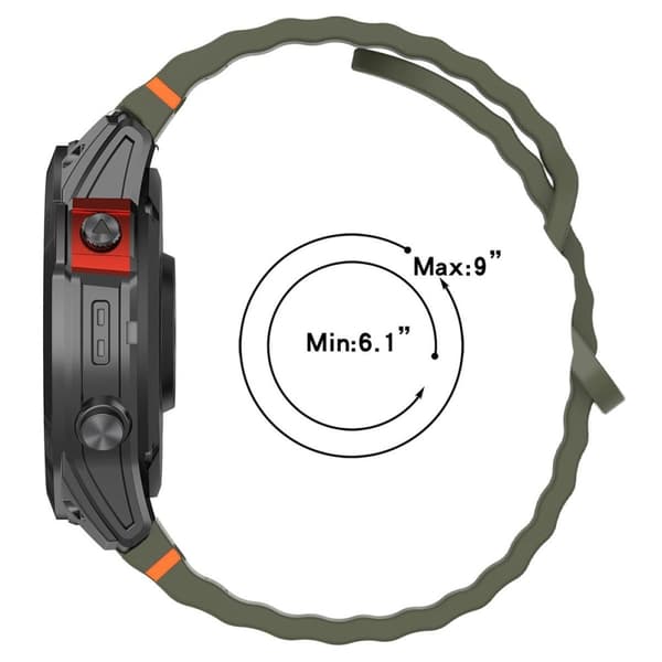 Garmin Fenix 8 47mm 22mm Quick Release Wavy Texture silikone urrem med sort stik - Mørkegrå