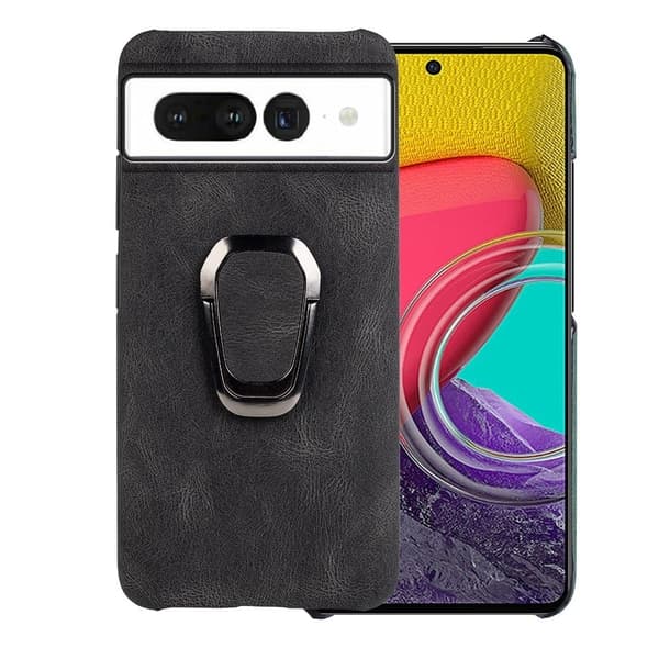 Stötsäkert läderfodral med oval kickstand för Google Pixel 7 Pro - Svart