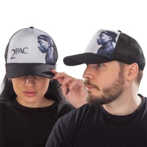 Tupac - Profilbillede Sort/Hvid Mesh-Bagside Kasket