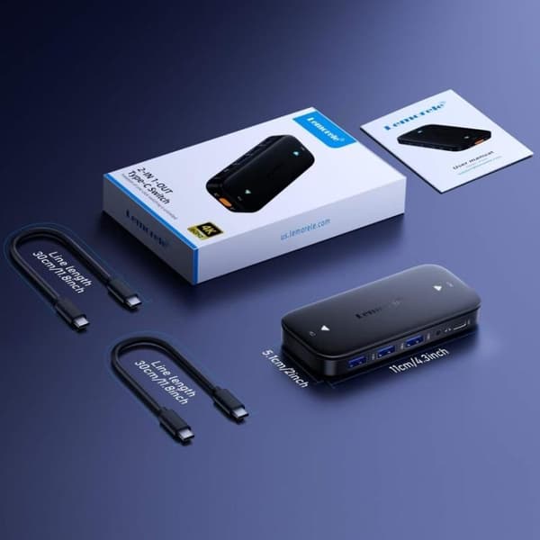 Lemorele KVM-switch H200 USB-C med HDMI 4K 60 Hz og 100 W PD / USB-C-switch / Dataswitch