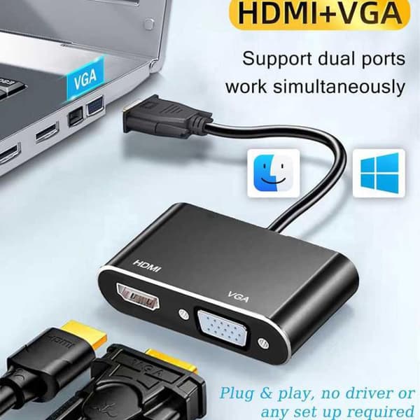 2-i-1 VGA til HDMI-adaptersplitter for to skjermer