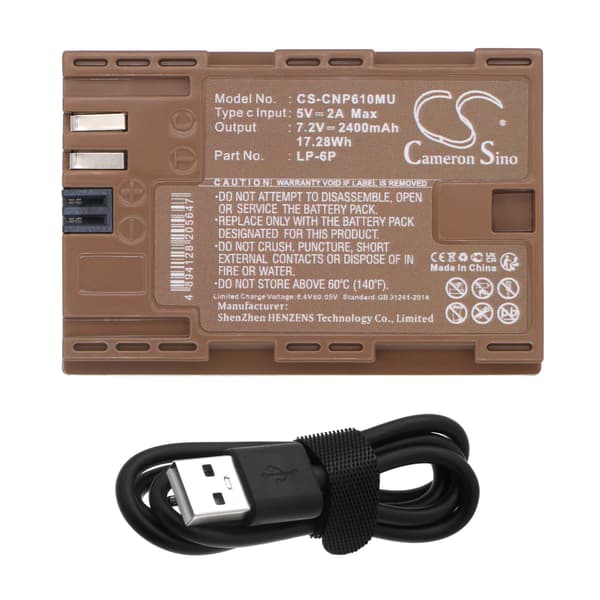 Batteri til kamera for Canon EOS 7D, EOS 6D, EOS 60D m.fl. / Kamerabatteri med USB-C