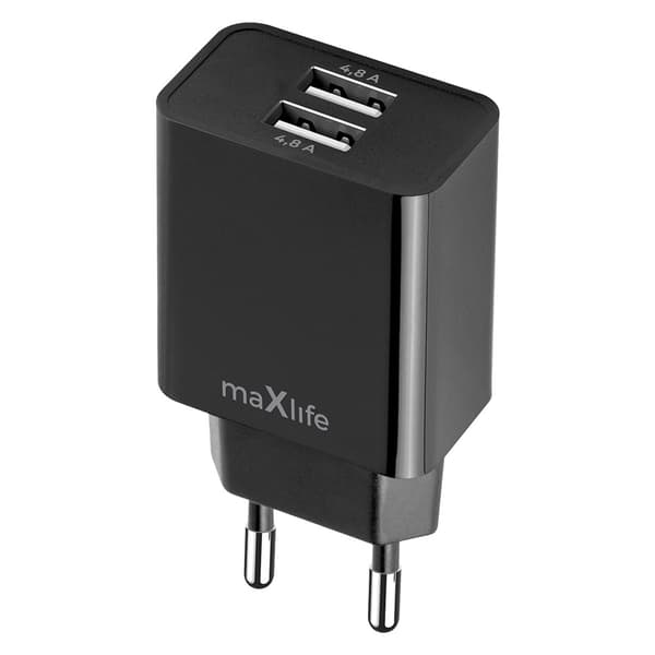 Maxlife Vegglader med 2xUSB 4,8A - Svart