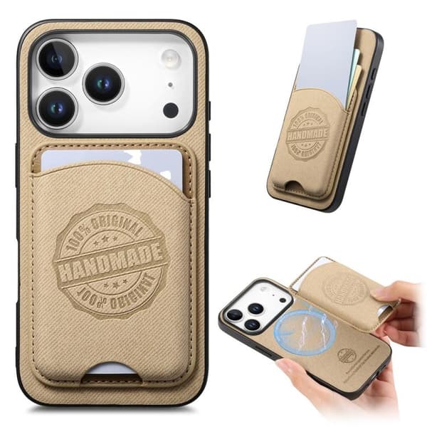 Magnetisk kunstlærveske med kortholder for iPhone 14 Plus - Khaki