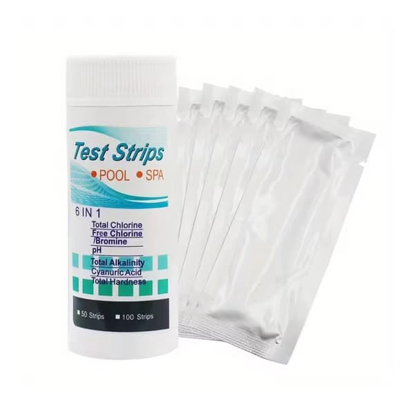 6-i-1 teststrimler for pH, klor, brom og alkalinitet - 50 stk