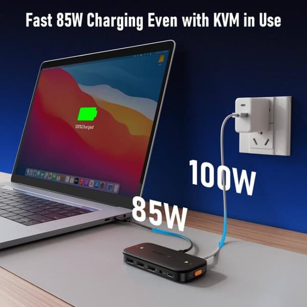 Lemorele KVM-switch H200 USB-C med HDMI 4K 60 Hz og 100 W PD / USB-C-switch / Dataswitch