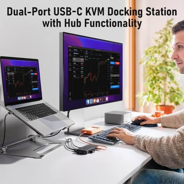Lemorele KVM-switch H200 USB-C med HDMI 4K 60 Hz og 100 W PD / USB-C-switch / Dataswitch