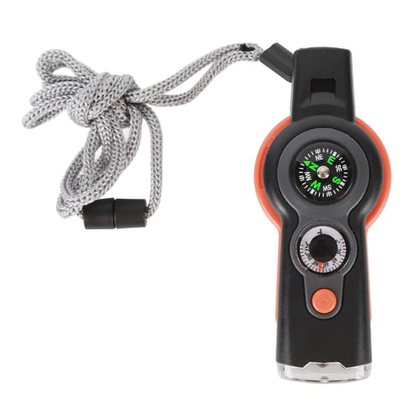 7 i 1 Nödöverlevnadsvisselpipa LED-ljus Termometer Kompass Multifunktionsvisselpipa för vandring klättring Orange