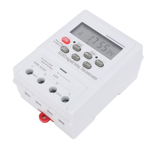 7-dages digital timerkontakt, programmerbar mikrocomputer tidsstyring til AC220V 63A apparater, DIN-skinne montering, hjemmeautomatisering