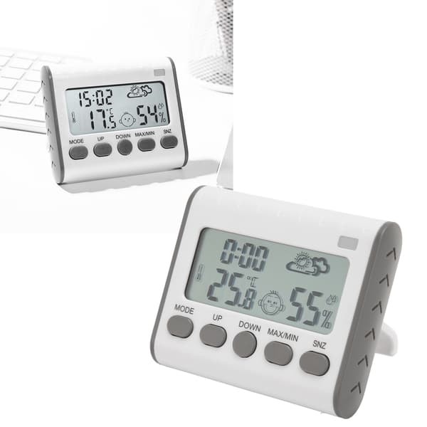 Termometer Hygrometer Klocka Digital Temperatur Fuktighetsklocka för Sovrum Studentrum Kontor