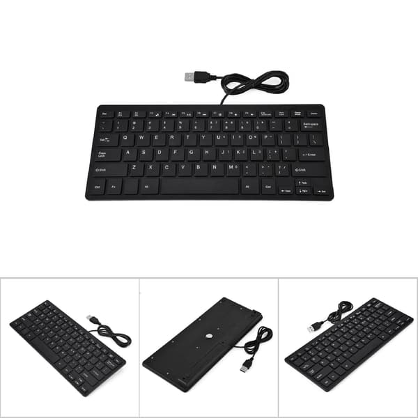 78 Taster Ultra Tyndt Mini USB Kablet Tastatur til Stationær Computer Bærbar PC (Sort)