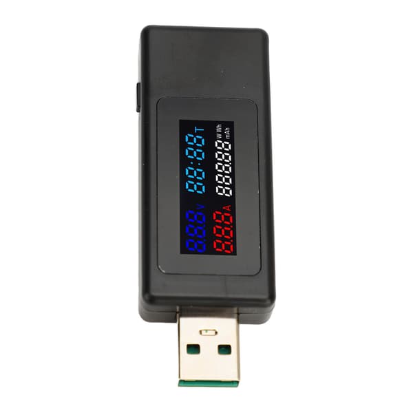 6-i-1 USB-strømmåler, spændingsstrømstester, timing, kapacitet, batterimonitor, farvedisplay multimeter