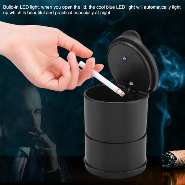 Bärbar bilaskkopp med LED-ljus, bilcigarettfimpbehållare