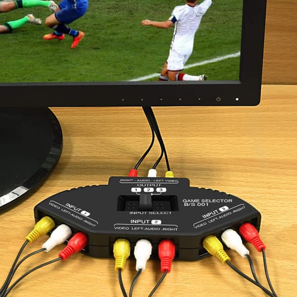 3 ind 1 ud Audio Video RCA Splitter Sort Switch Selector med AV-kabel til DVD VCD VCR Sort