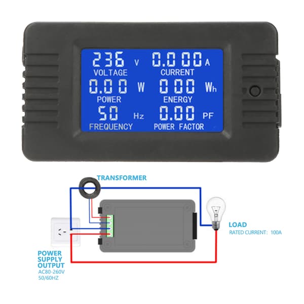 PEACEFAIR PZEM-022 AC-skærm, voltmeter-amperemeter, energimåler med 100A Split Core CT