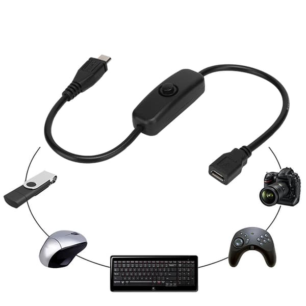 Micro USB naaras-uros-jatkokaapeli 501-painikekytkimellä Raspberry Pi:lle